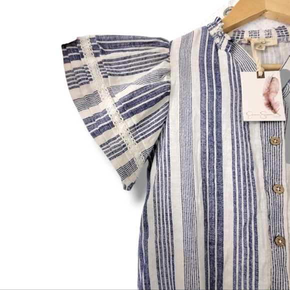 Jessica Simpson Girls Chambray Ruffle Sleeve Lace Striped Blouse 8/10 - Picture 3 of 5